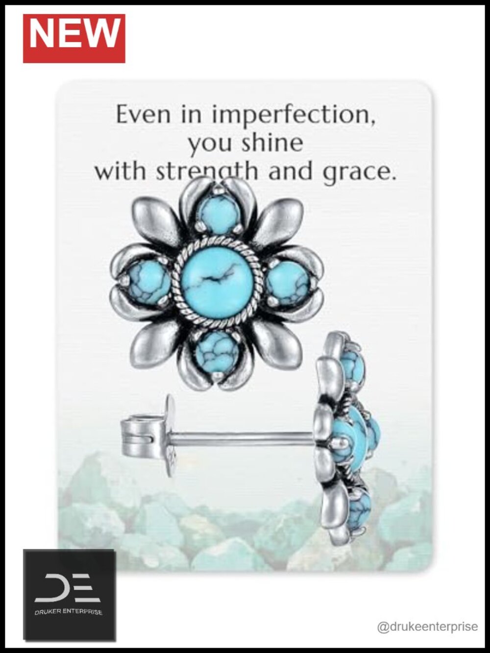 Sterling Silver Turquoise Stud Earrings Floral Gift Women